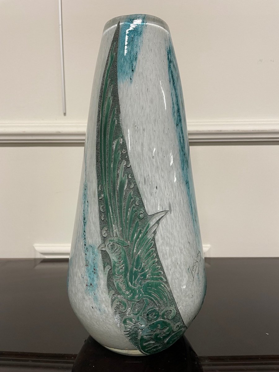 Legras - Important Wheel Engraved Glass Vase Art Deco Period 1930